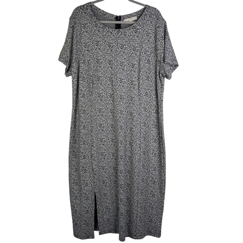 Loft Plus Size Snow Leopard Cheetah Black & Gray Knit Sweater Dress‎ 20 Slit